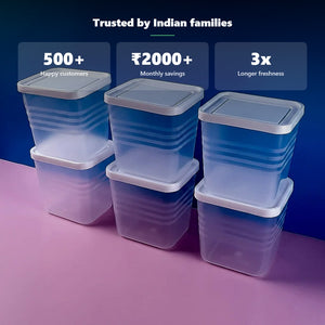 Noirfold 6-Piece Airtight Food Storage Container Set - Square Design