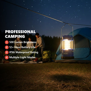 NoirFold Waterproof LED Camping Lantern - 500 Lumen Professional Grade