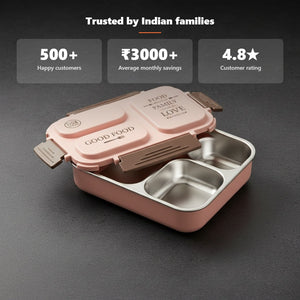 SustainPak 3-Compartment Stainless Steel Lunch Box - Keep Meals Hot Fresh