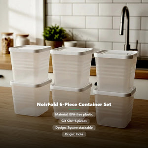 Noirfold 6-Piece Airtight Food Storage Container Set - Square Design