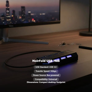 NoirFold USB Hub - Premium 4-Port Connectivity